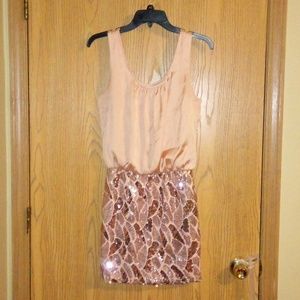 "CHARLOTTE RUSSE" Gold Sleeveless top w/ Gold sequin bottom dress SIZE: M